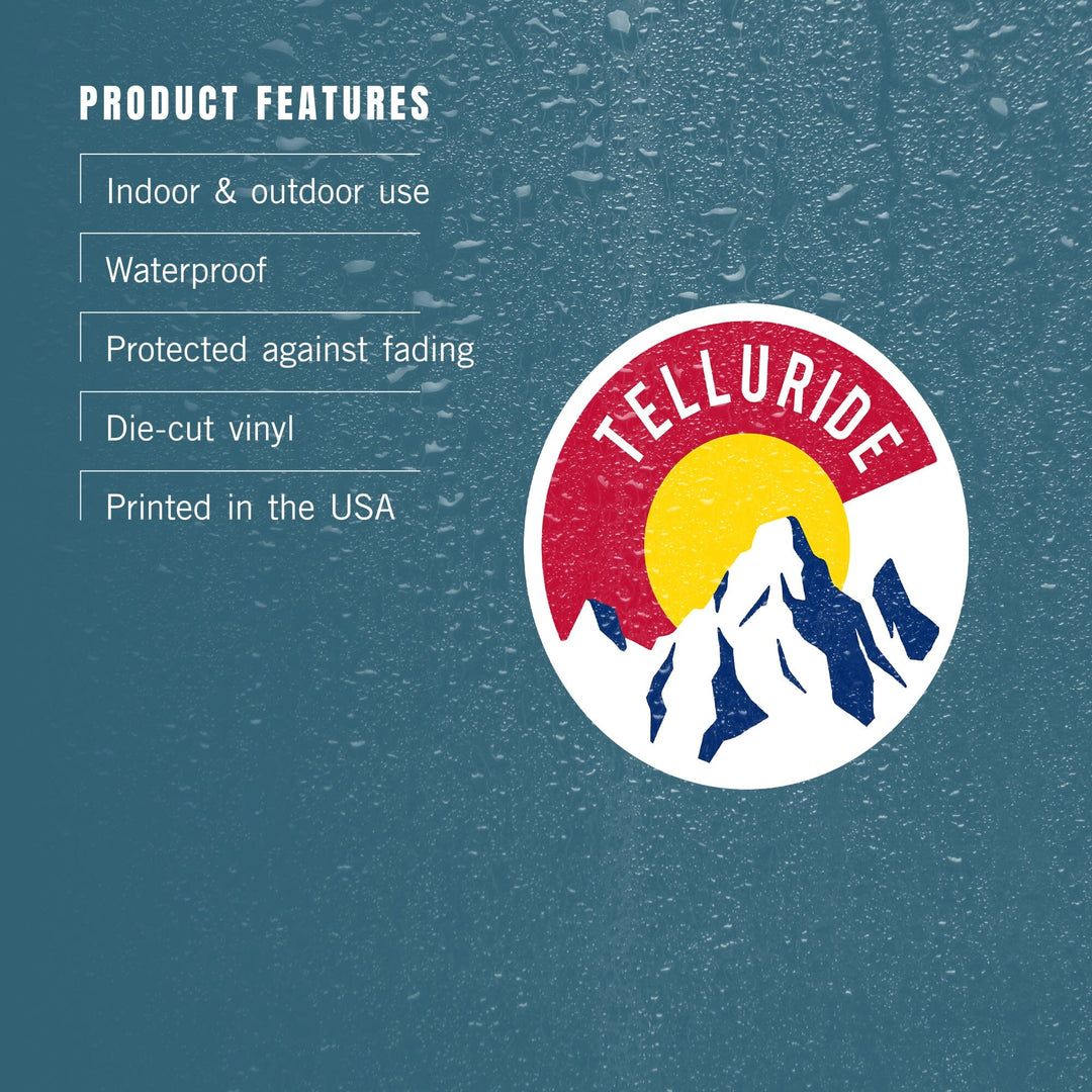 Telluride, Colorado, C & Mountains, Contour, Lantern Press Artwork, Vinyl Sticker Sticker Lantern Press 