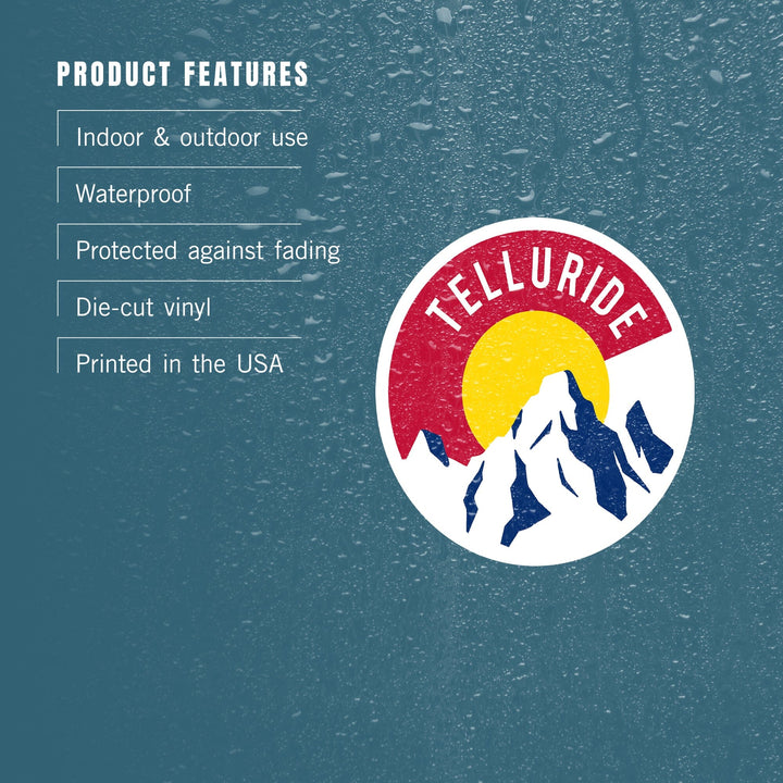 Telluride, Colorado, C & Mountains, Contour, Lantern Press Artwork, Vinyl Sticker Sticker Lantern Press 