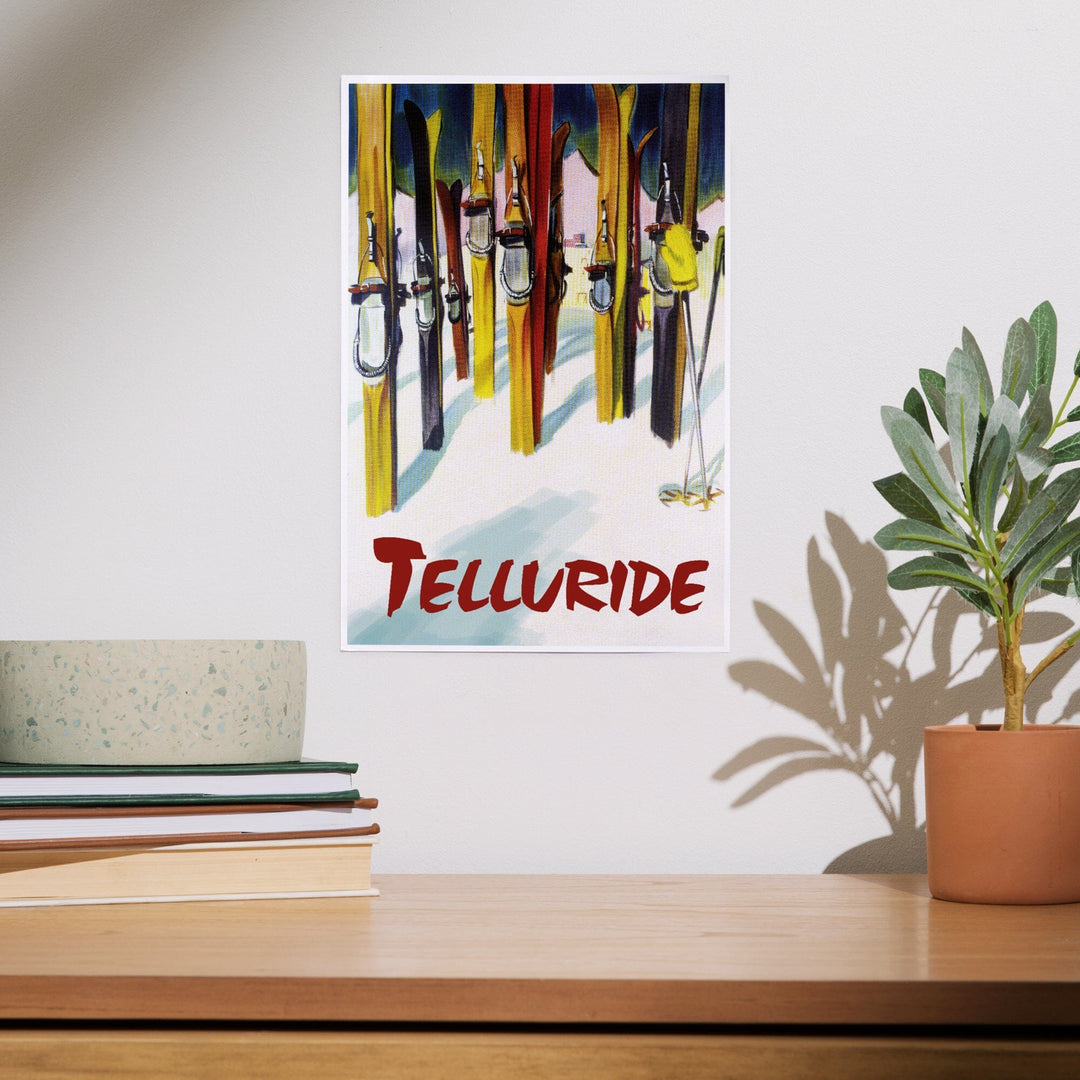 Telluride, Colorado, Colorful Skis, Art & Giclee Prints Art Lantern Press 