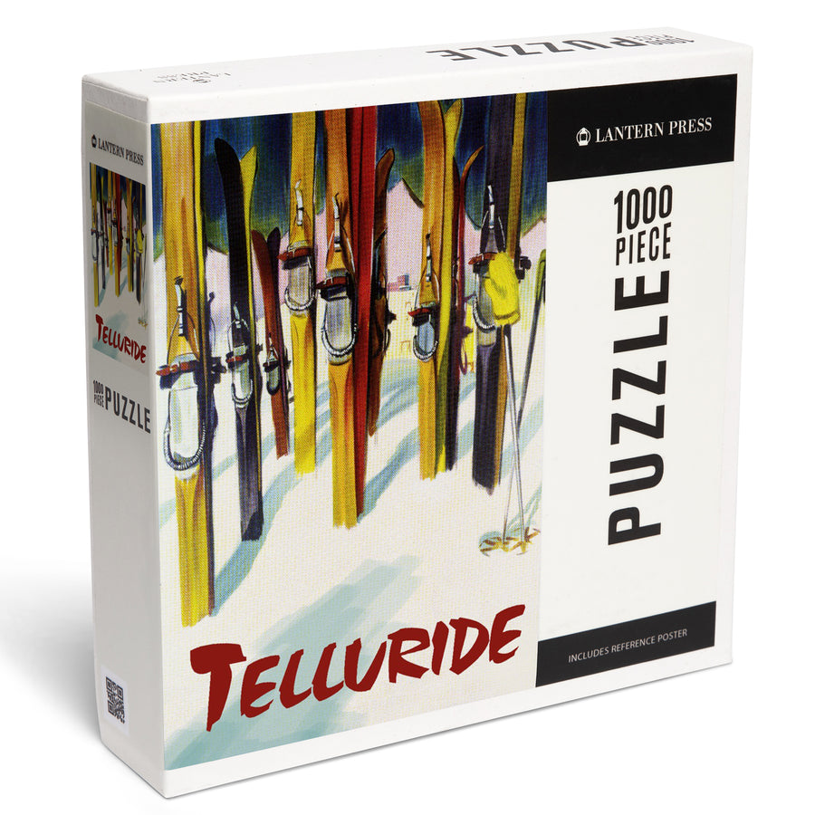 Telluride, Colorado, Colorful Skis, Jigsaw Puzzle Puzzle Lantern Press 
