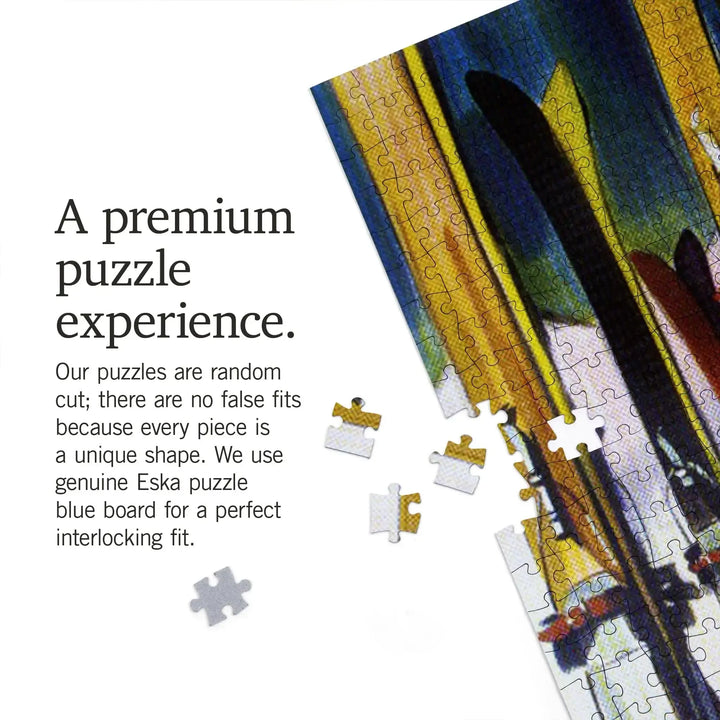 Telluride, Colorado, Colorful Skis, Jigsaw Puzzle Puzzle Lantern Press 