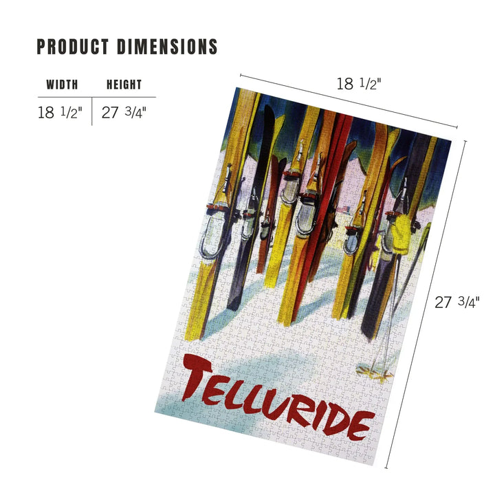 Telluride, Colorado, Colorful Skis, Jigsaw Puzzle Puzzle Lantern Press 