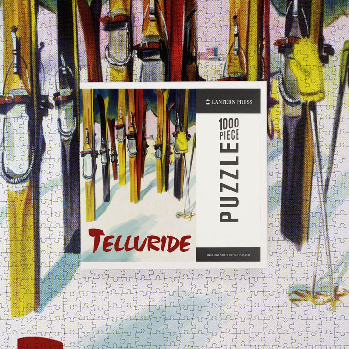 Telluride, Colorado, Colorful Skis, Jigsaw Puzzle Puzzle Lantern Press 