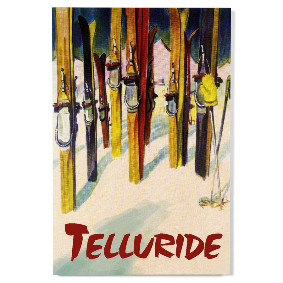 Telluride, Colorado, Colorful Skis, Lantern Press Artwork, Wood Signs and Postcards Wood Lantern Press 