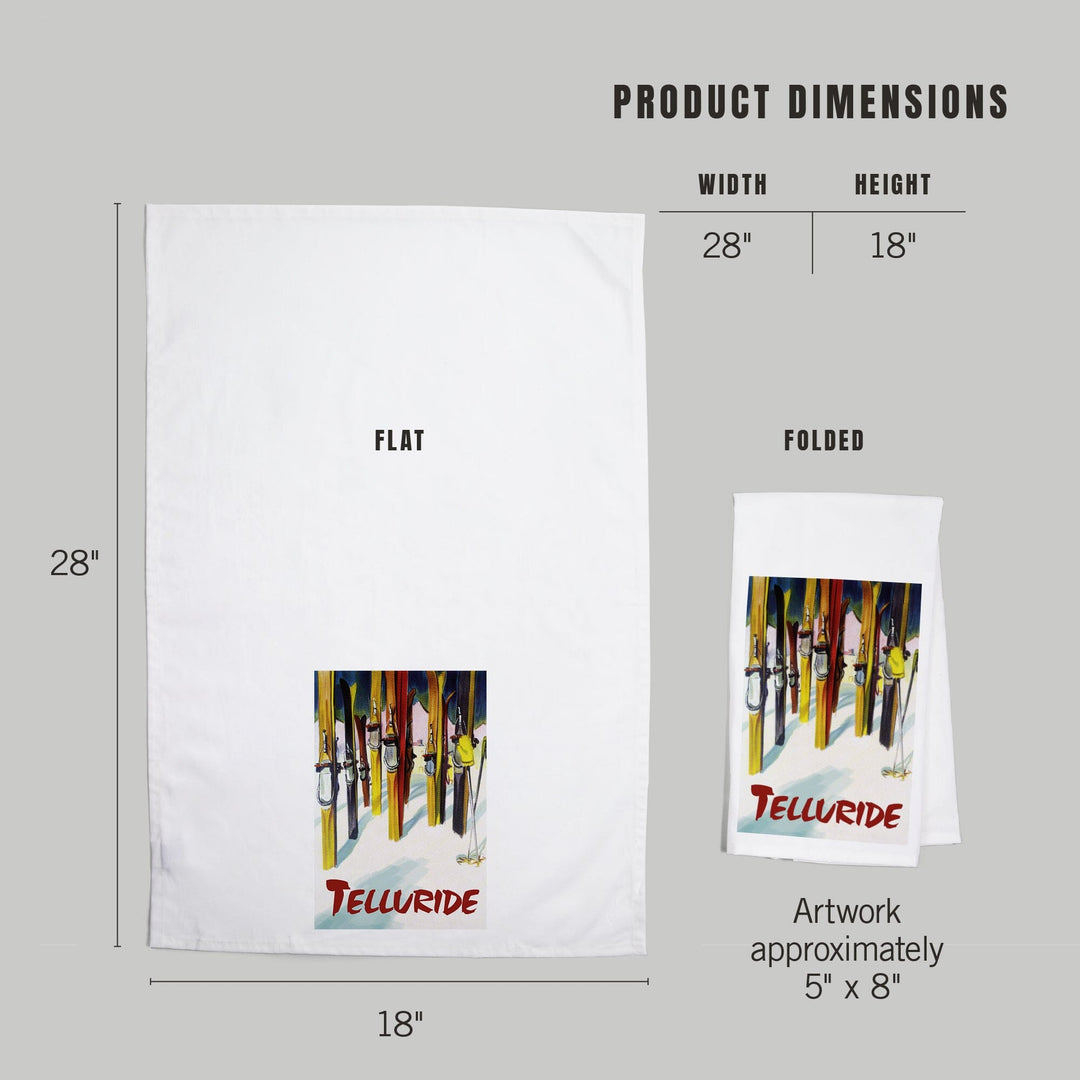 Telluride, Colorado, Colorful Skis, Organic Cotton Kitchen Tea Towels Kitchen Lantern Press 