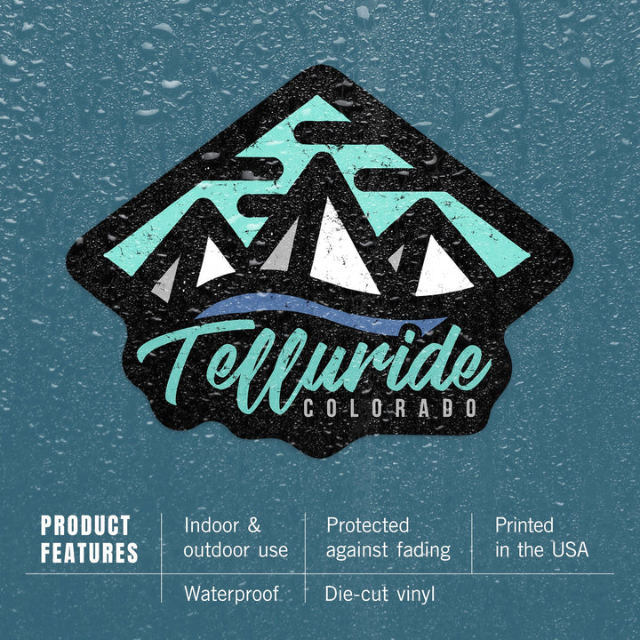 Telluride, Colorado, Diamond Mountain, Contour, Lantern Press Artwork, Vinyl Sticker Sticker Lantern Press 