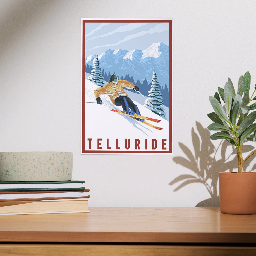 Telluride, Colorado, Downhill Skier, Art & Giclee Prints Art Lantern Press 