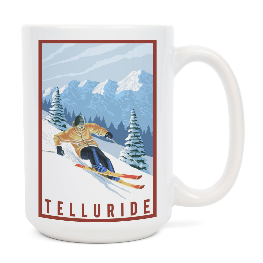 Telluride, Colorado, Downhill Skier, Lantern Press Artwork, Ceramic Mug Mugs Lantern Press 