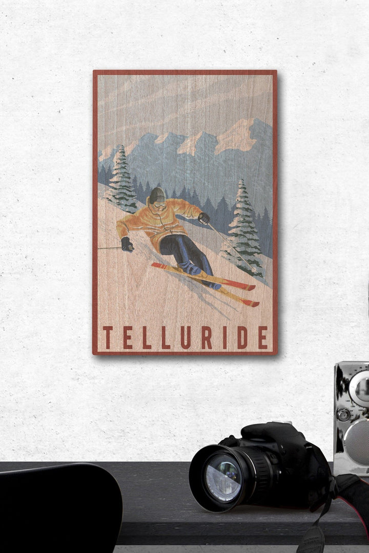 Telluride, Colorado, Downhill Skier, Lantern Press Artwork, Wood Signs and Postcards Wood Lantern Press 12 x 18 Wood Gallery Print 