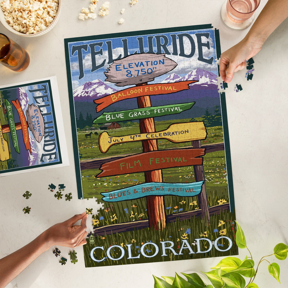 Telluride, Colorado, Festival Destination Signpost, Jigsaw Puzzle Puzzle Lantern Press 