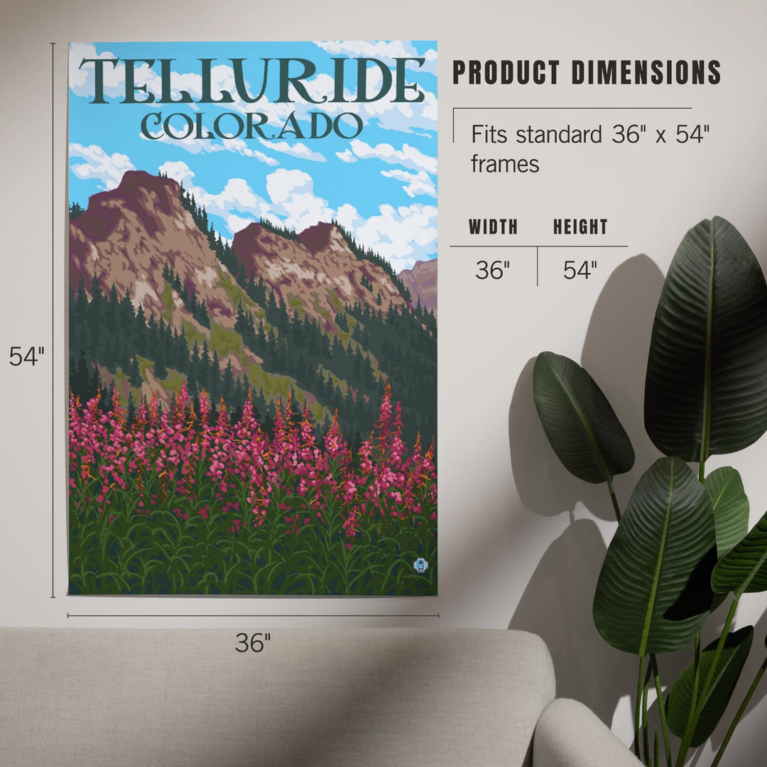 Telluride, Colorado, Fireweed and Mountains, Art & Giclee Prints Art Lantern Press 