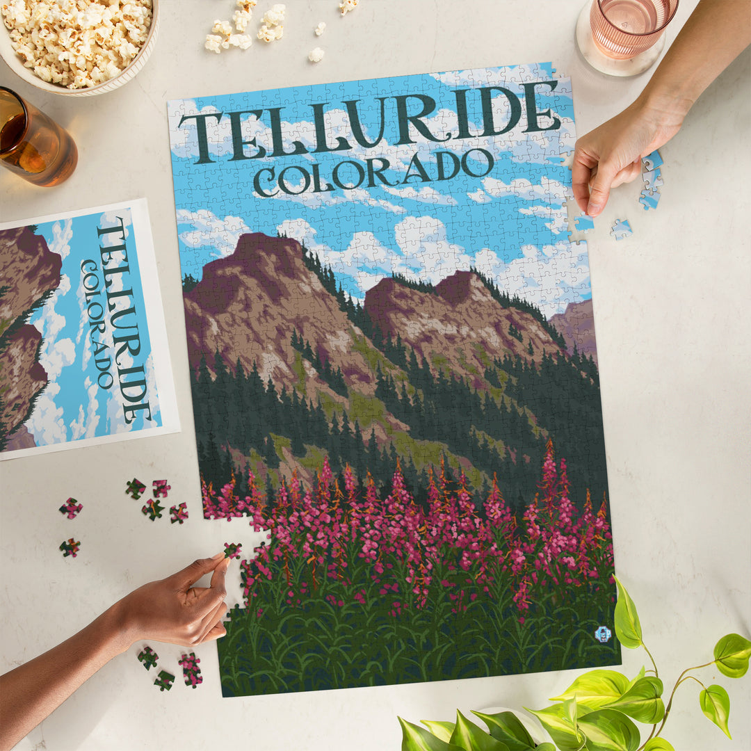 Telluride, Colorado, Fireweed and Mountains, Jigsaw Puzzle Puzzle Lantern Press 
