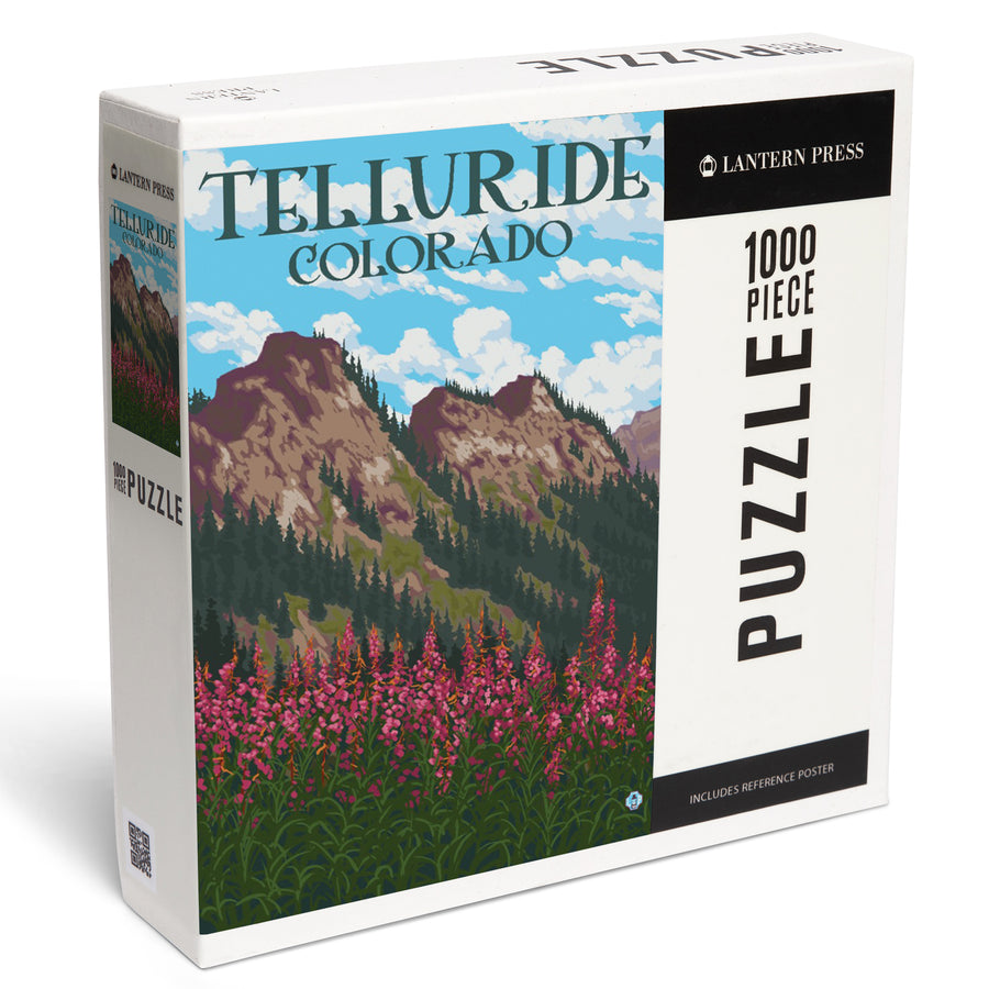 Telluride, Colorado, Fireweed and Mountains, Jigsaw Puzzle Puzzle Lantern Press 