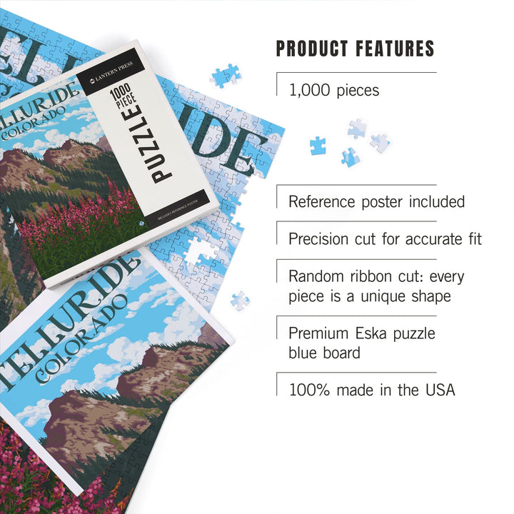 Telluride, Colorado, Fireweed and Mountains, Jigsaw Puzzle Puzzle Lantern Press 