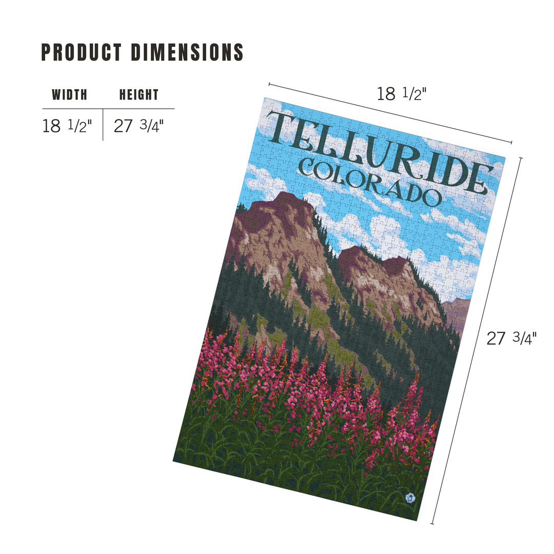 Telluride, Colorado, Fireweed and Mountains, Jigsaw Puzzle Puzzle Lantern Press 