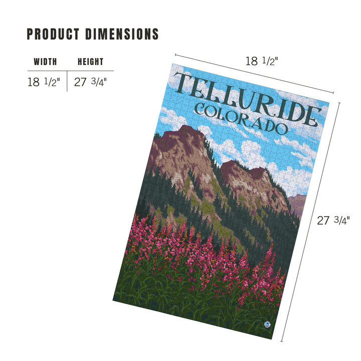 Telluride, Colorado, Fireweed and Mountains, Jigsaw Puzzle Puzzle Lantern Press 