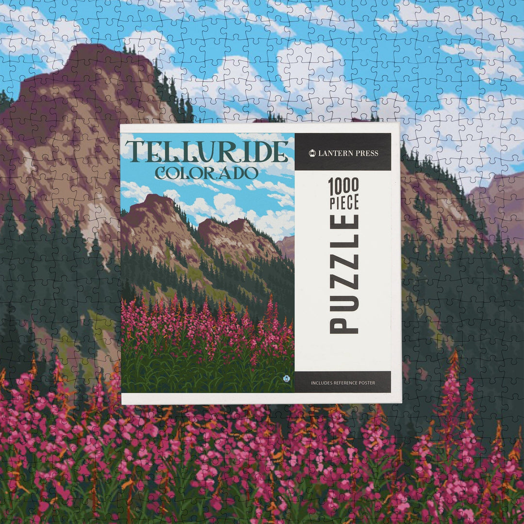 Telluride, Colorado, Fireweed and Mountains, Jigsaw Puzzle Puzzle Lantern Press 