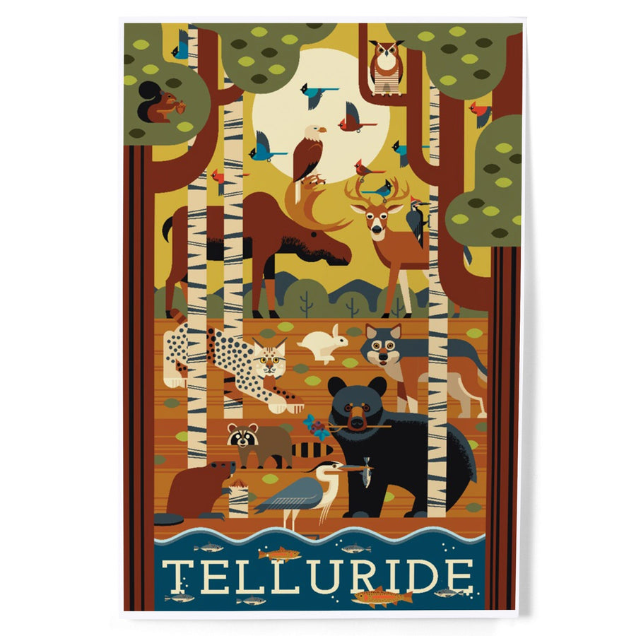 Telluride, Colorado, Forest Animals, Geometric, Art & Giclee Prints Art Lantern Press 