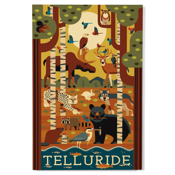 Telluride, Colorado, Forest Animals, Geometric, Lantern Press Artwork, Wood Signs and Postcards Wood Lantern Press 