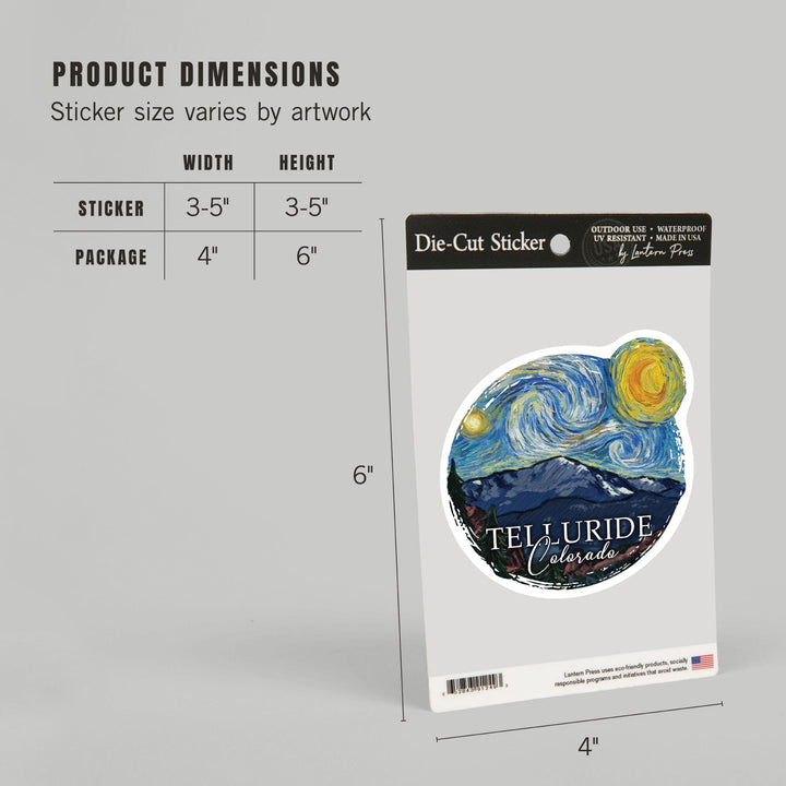 Telluride, Colorado, Pikes Peak, Starry Night, Contour, Vinyl Sticker Sticker Lantern Press 