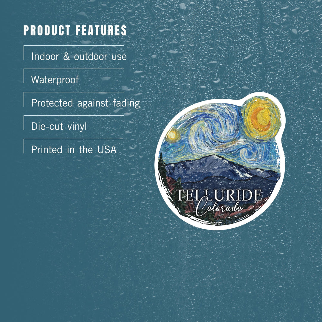 Telluride, Colorado, Pikes Peak, Starry Night, Contour, Vinyl Sticker Sticker Lantern Press 