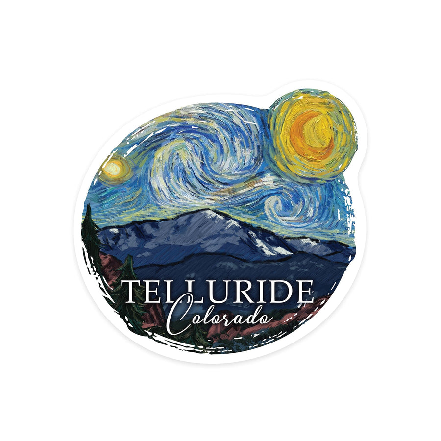 Telluride, Colorado, Pikes Peak, Starry Night, Contour, Vinyl Sticker Sticker Lantern Press 