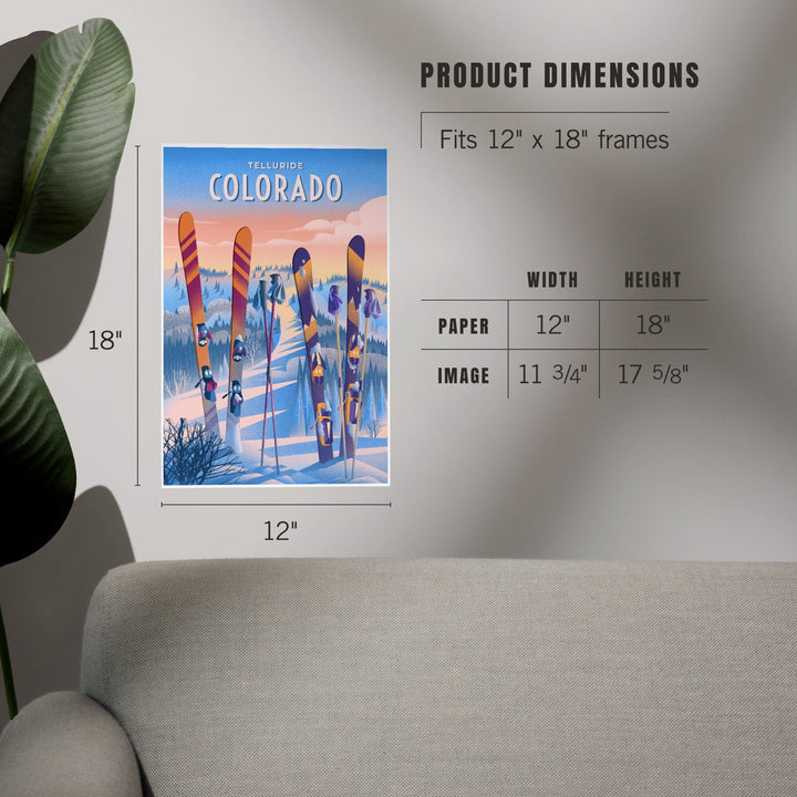 Telluride, Colorado, Prepare for Takeoff, Skis In Snowbank, Art & Giclee Prints Art Lantern Press 