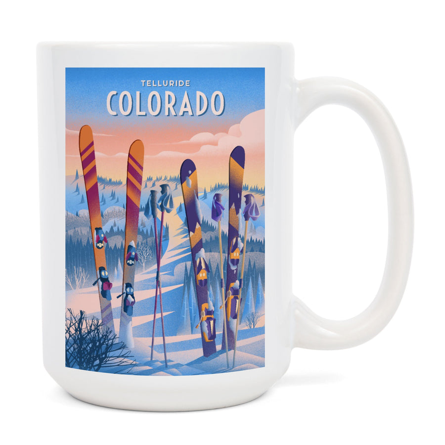 Telluride, Colorado, Prepare for Takeoff, Skis In Snowbank, Ceramic Mug Mugs Lantern Press 