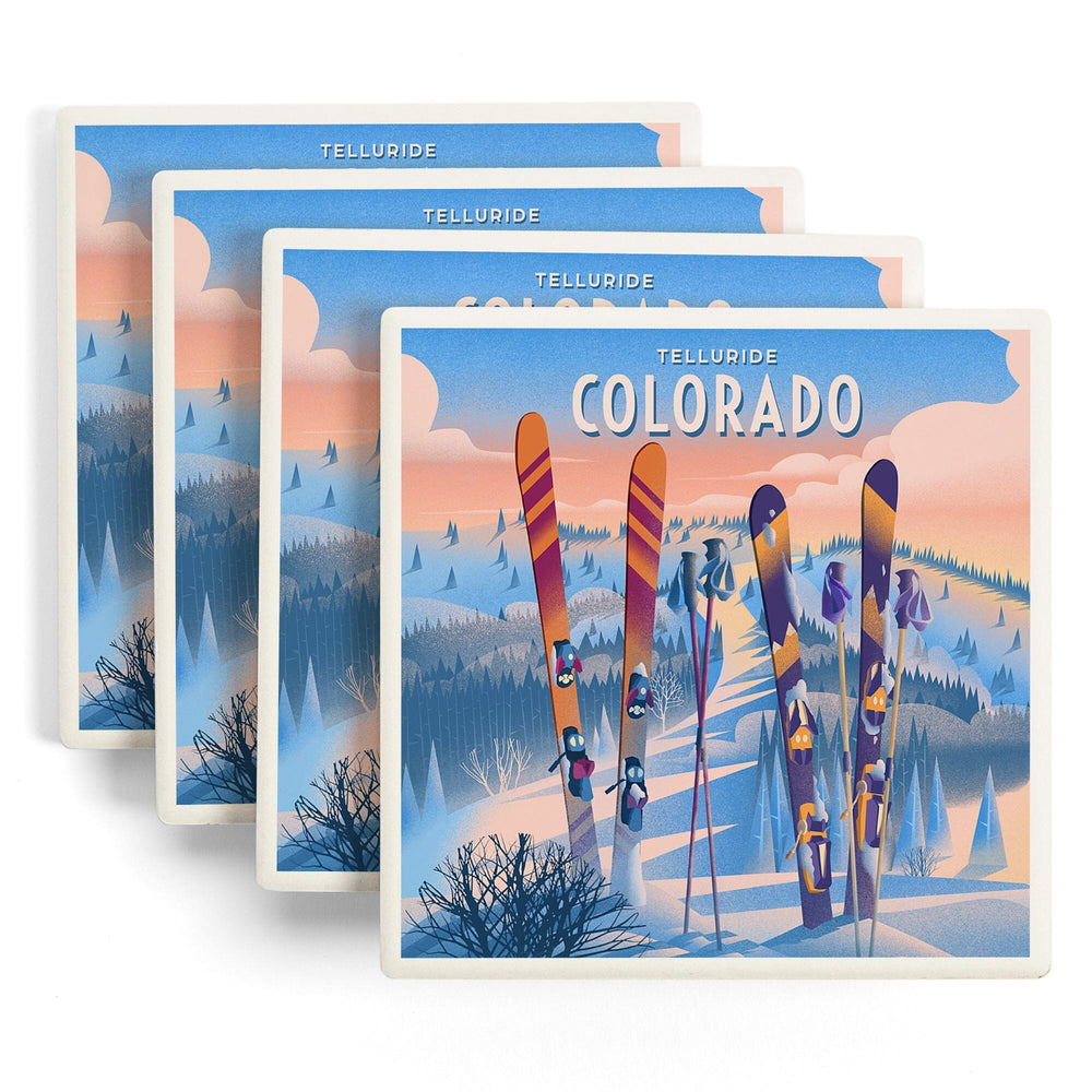 Telluride, Colorado, Prepare for Takeoff, Skis In Snowbank, Coasters Coasters Lantern Press 