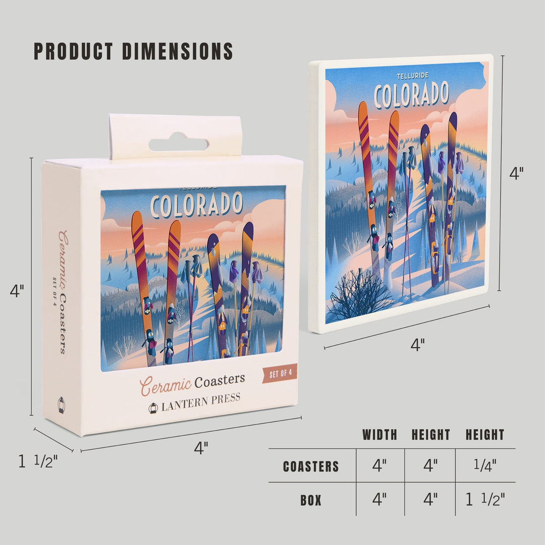 Telluride, Colorado, Prepare for Takeoff, Skis In Snowbank, Coasters Coasters Lantern Press 