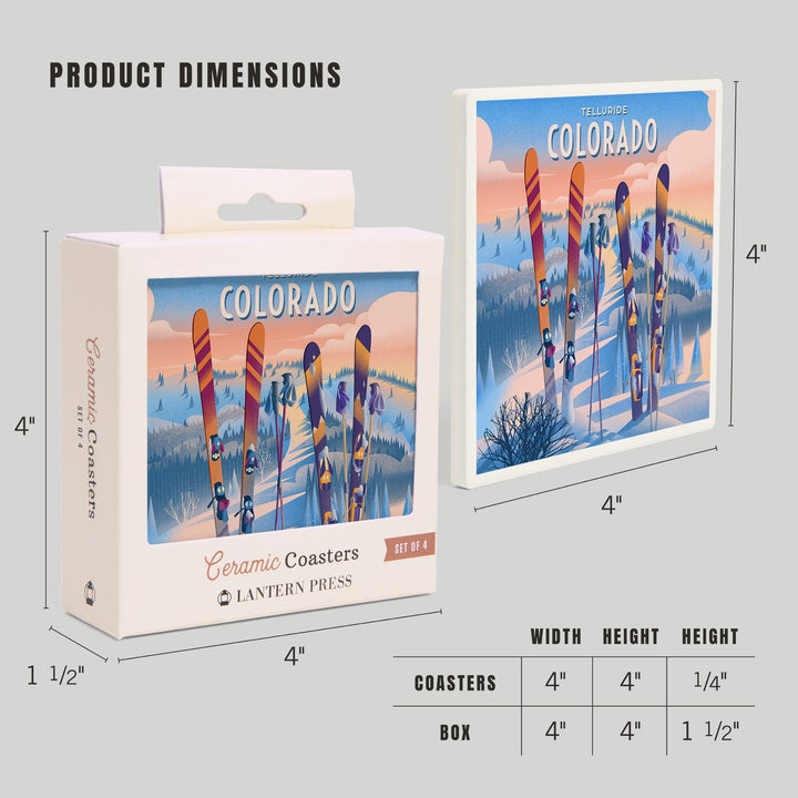 Telluride, Colorado, Prepare for Takeoff, Skis In Snowbank, Coasters Coasters Lantern Press 