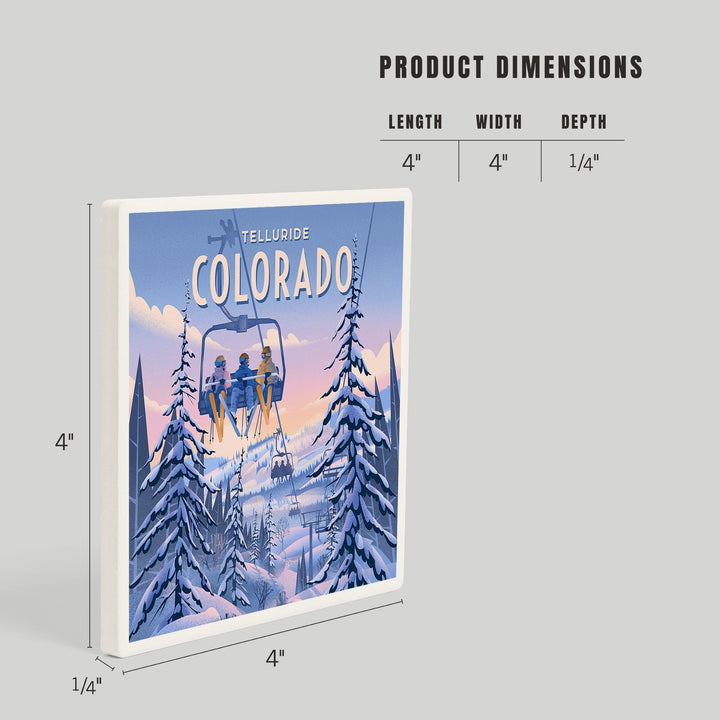 Telluride, Colorado, Ski / Snow / Winter Series, Chill on the Uphill, Ski Lift, Coasters Coasters Lantern Press 