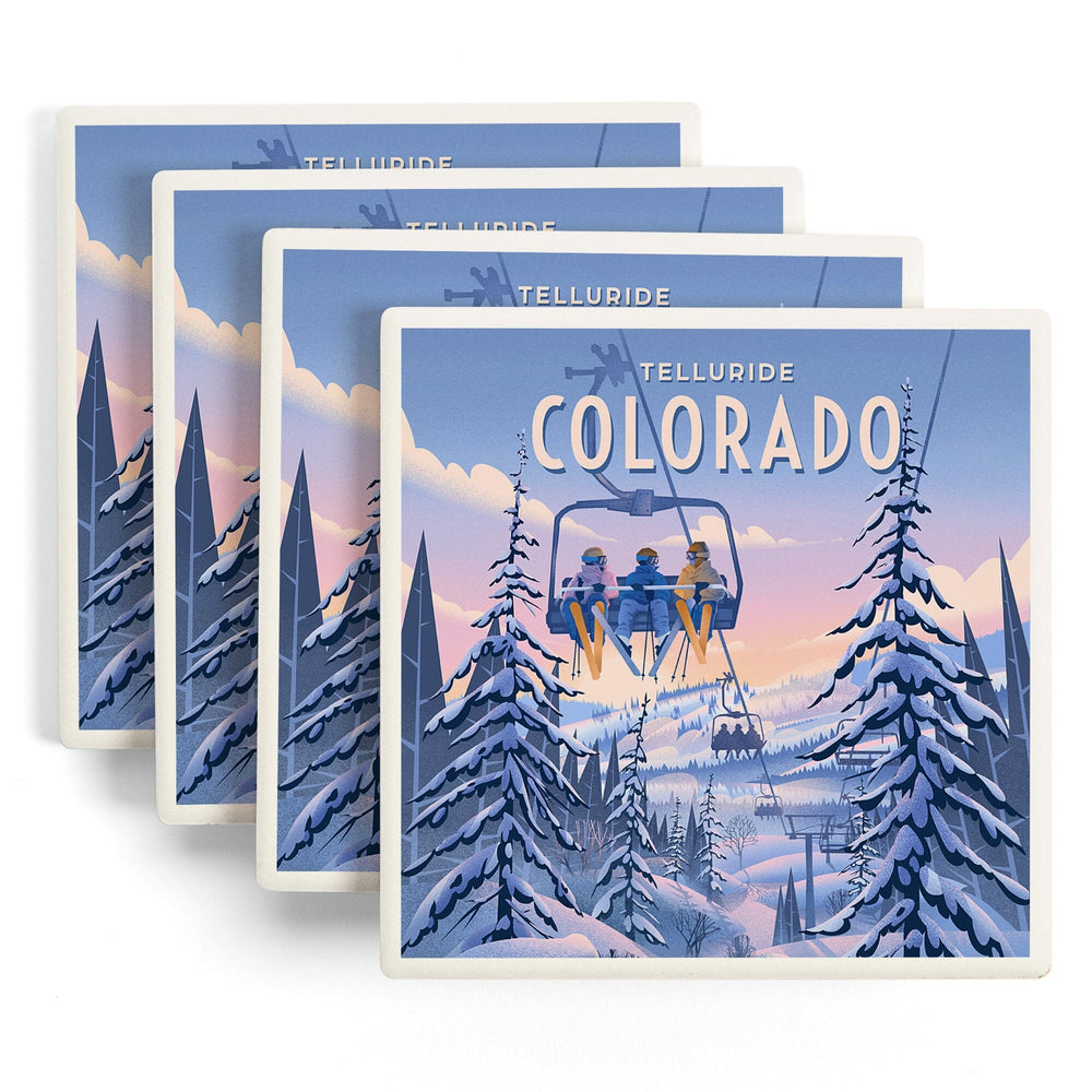 Telluride, Colorado, Ski / Snow / Winter Series, Chill on the Uphill, Ski Lift, Coasters Coasters Lantern Press 