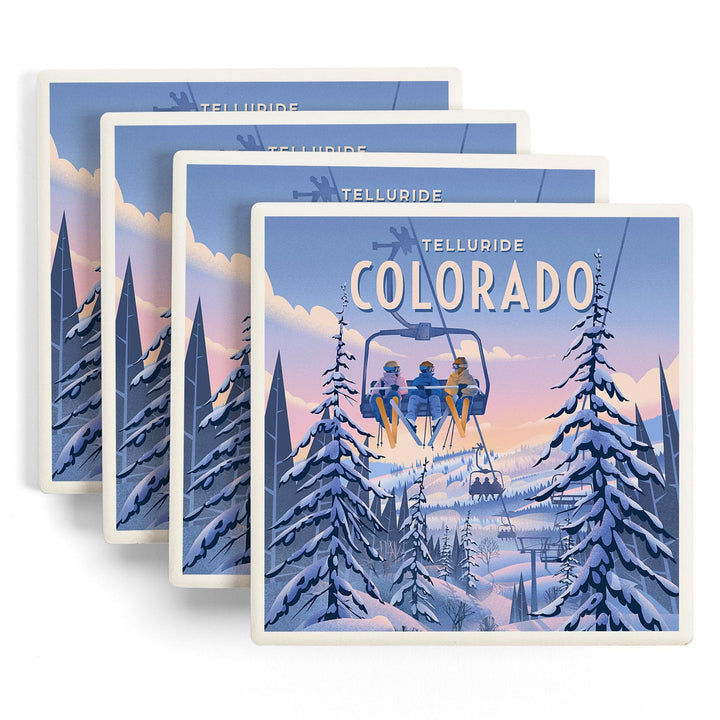 Telluride, Colorado, Ski / Snow / Winter Series, Chill on the Uphill, Ski Lift, Coasters Coasters Lantern Press 