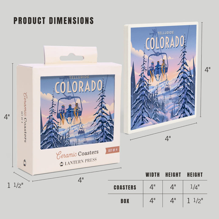 Telluride, Colorado, Ski / Snow / Winter Series, Chill on the Uphill, Ski Lift, Coasters Coasters Lantern Press 
