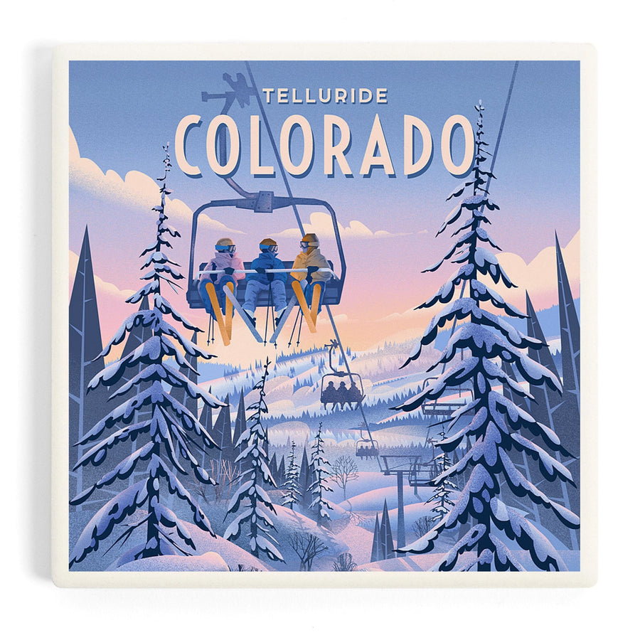 Telluride, Colorado, Ski / Snow / Winter Series, Chill on the Uphill, Ski Lift, Coasters Coasters Lantern Press 