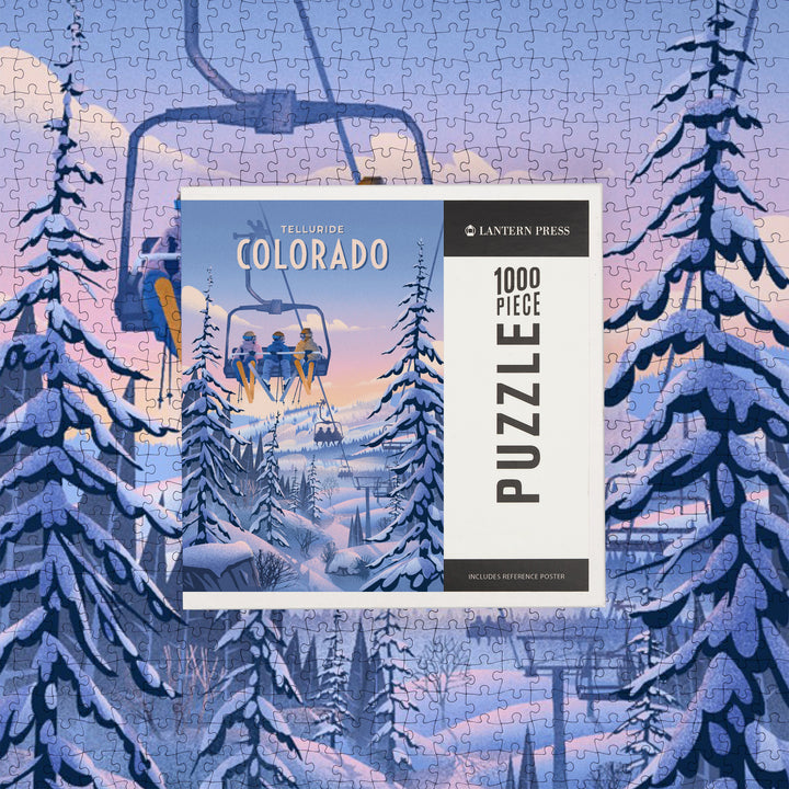 Telluride, Colorado, Ski / Snow / Winter Series, Chill on the Uphill, Ski Lift, Jigsaw Puzzle Puzzle Lantern Press 