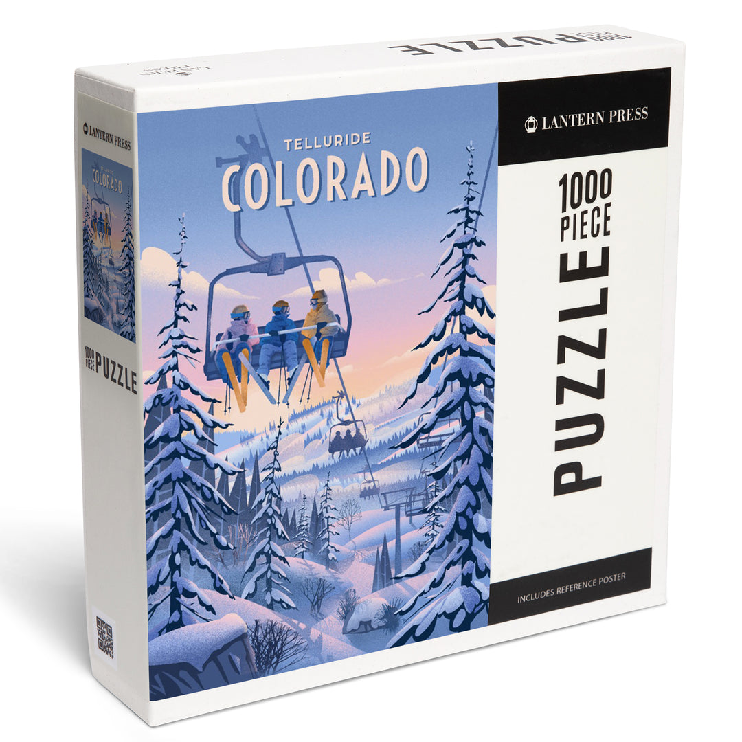 Telluride, Colorado, Ski / Snow / Winter Series, Chill on the Uphill, Ski Lift, Jigsaw Puzzle Puzzle Lantern Press 