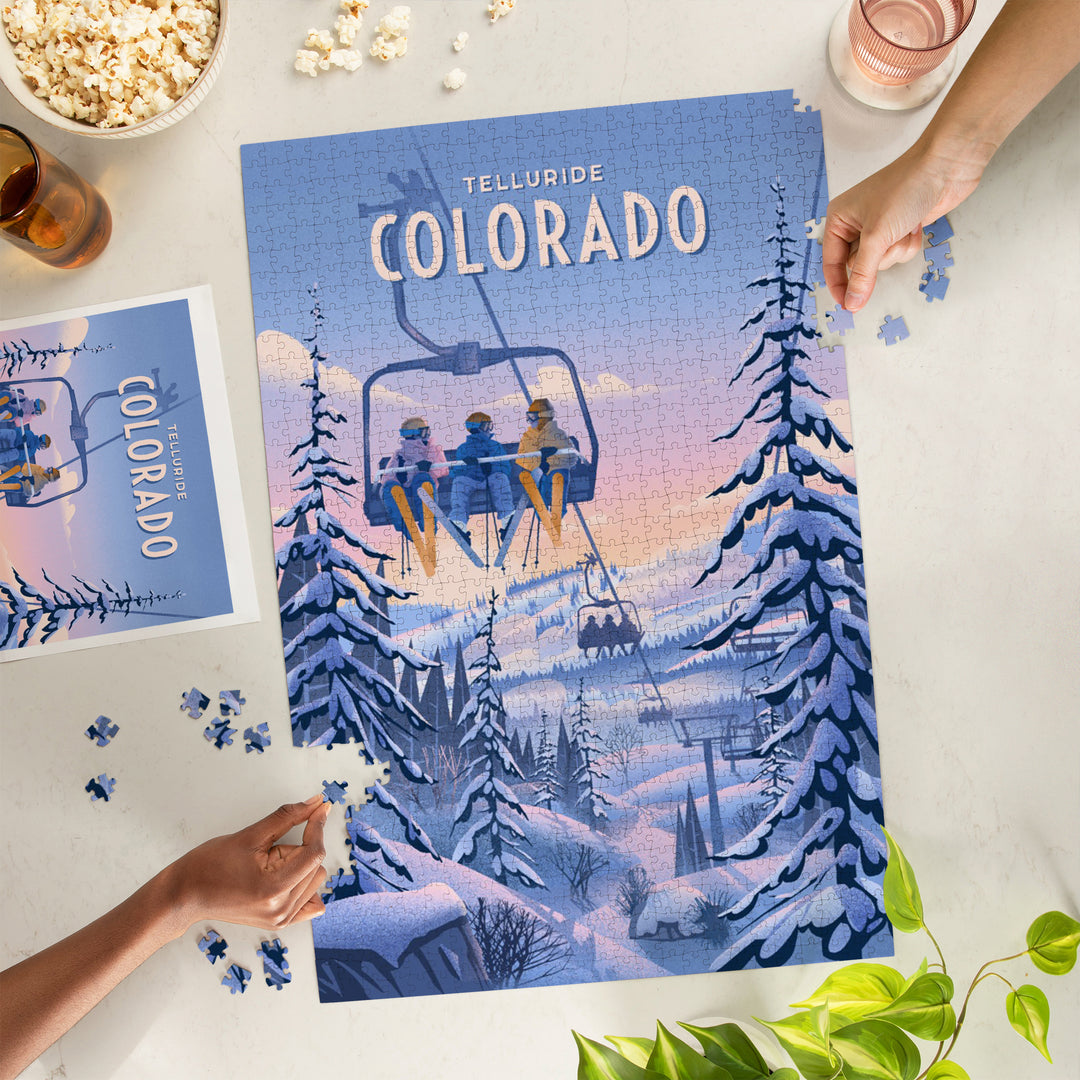 Telluride, Colorado, Ski / Snow / Winter Series, Chill on the Uphill, Ski Lift, Jigsaw Puzzle Puzzle Lantern Press 