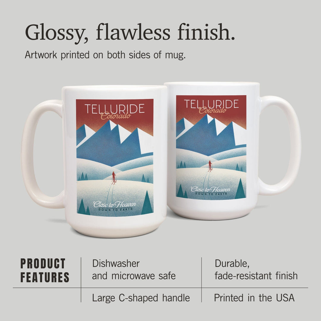 Telluride, Colorado, Skier In the Mountains, Litho, Lantern Press Artwork, Ceramic Mug Mugs Lantern Press 