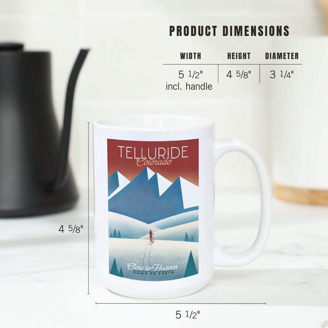 Telluride, Colorado, Skier In the Mountains, Litho, Lantern Press Artwork, Ceramic Mug Mugs Lantern Press 