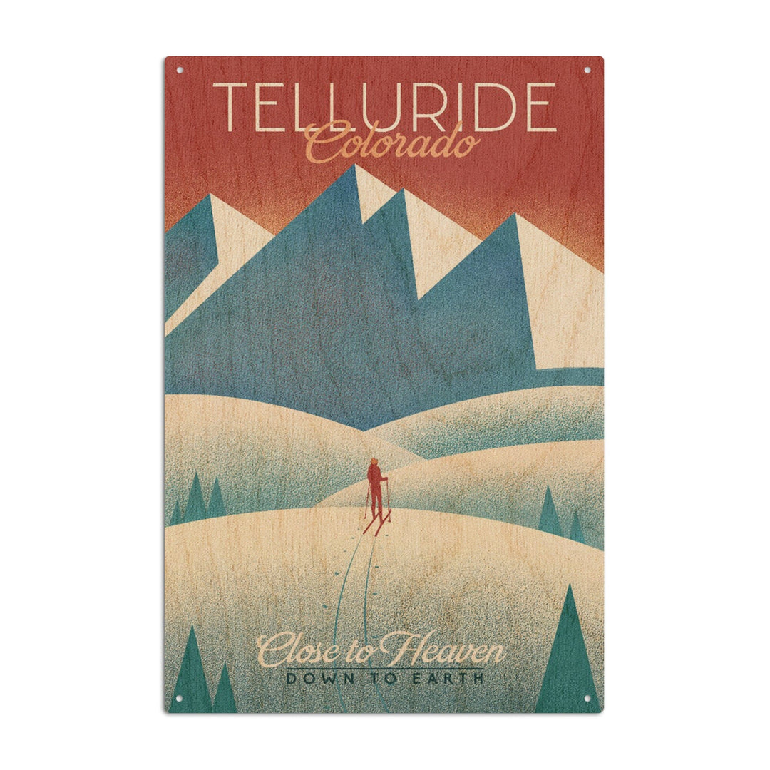 Telluride, Colorado, Skier In the Mountains, Litho, Lantern Press Artwork, Wood Signs and Postcards Wood Lantern Press 10 x 15 Wood Sign 