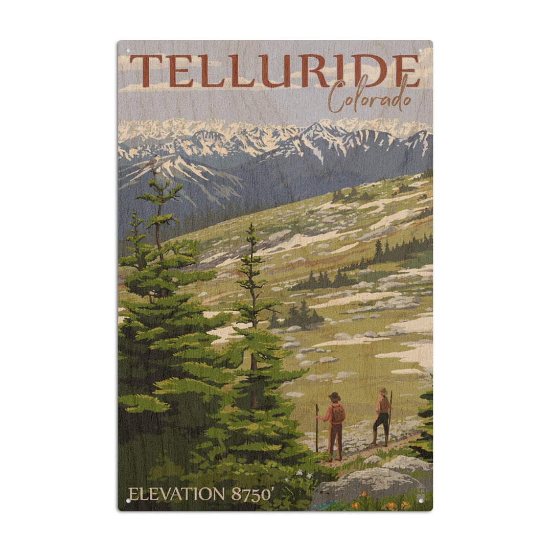 Telluride, Colorado, Trail Ridge Road & Hikers, Lantern Press Artwork, Wood Signs and Postcards Wood Lantern Press 10 x 15 Wood Sign 