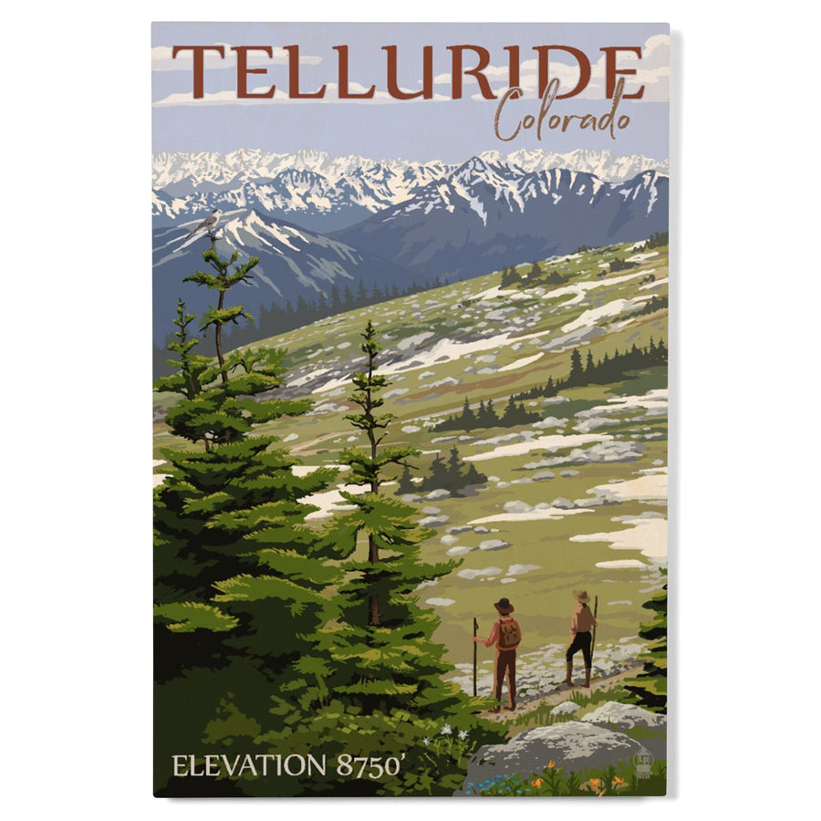 Telluride, Colorado, Trail Ridge Road & Hikers, Lantern Press Artwork, Wood Signs and Postcards Wood Lantern Press 