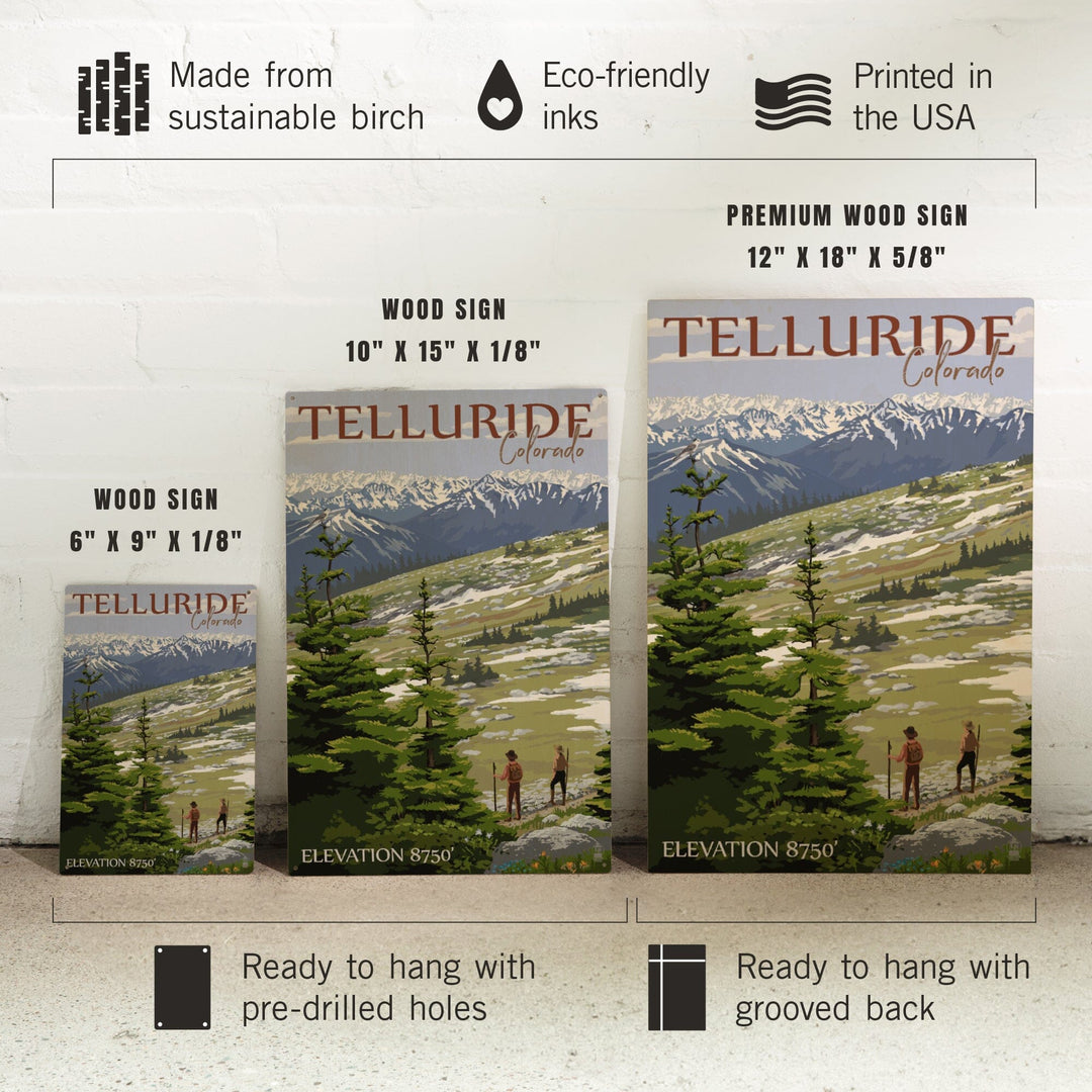 Telluride, Colorado, Trail Ridge Road & Hikers, Lantern Press Artwork, Wood Signs and Postcards Wood Lantern Press 