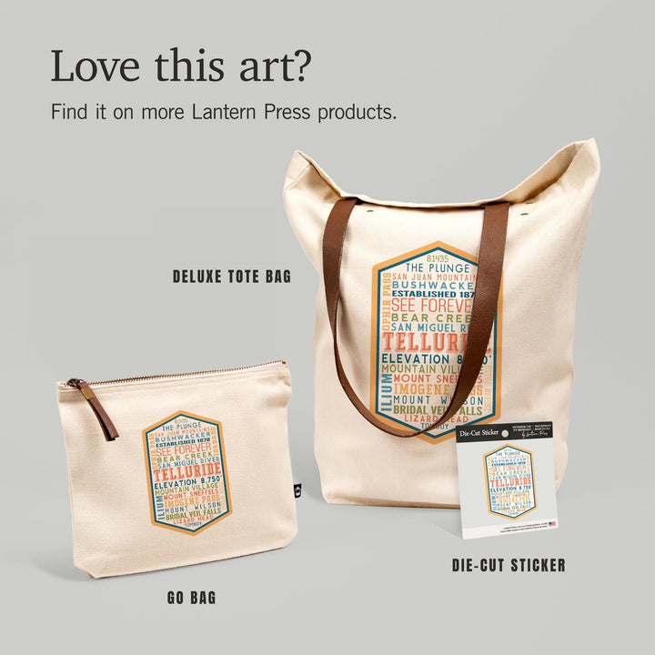 Telluride, Colorado, Typography, Contour, Vinyl Sticker Sticker Lantern Press 