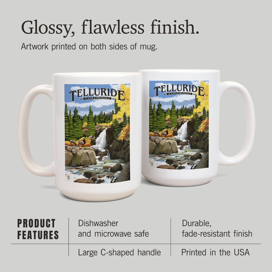 Telluride, Colorado, Waterfall, Lantern Press Artwork, Ceramic Mug Mugs Lantern Press 