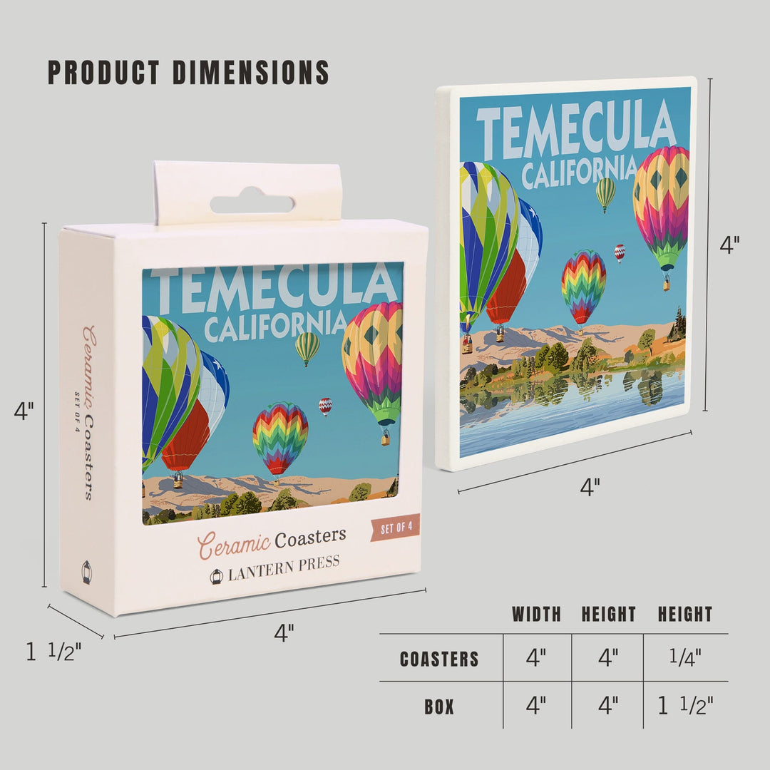 Temecula, California, Hot Air Balloons, Lantern Press Artwork, Coaster Set Coasters Lantern Press 