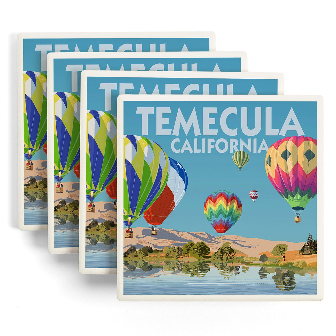 Temecula, California, Hot Air Balloons, Lantern Press Artwork, Coaster Set Coasters Lantern Press 