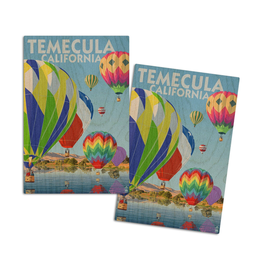 Temecula, California, Hot Air Balloons, Lantern Press Artwork, Wood Signs and Postcards Wood Lantern Press 4x6 Wood Postcard Set 